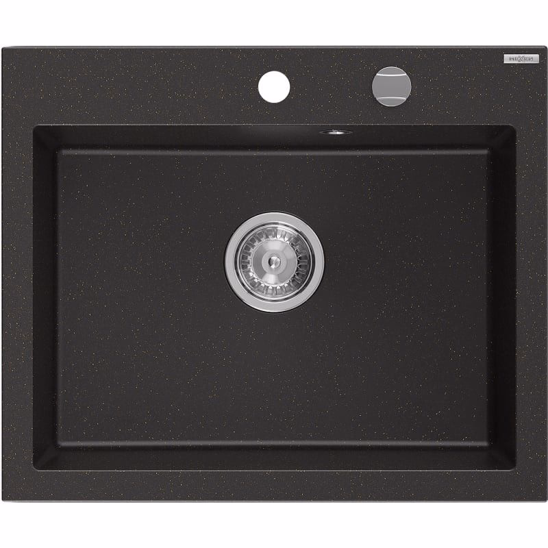 MEXEN MEXEN - Elix granitový drez 1-miska 600 x 500 mm, čierna/zlatá metalik, sifón chróm 6525601005-75