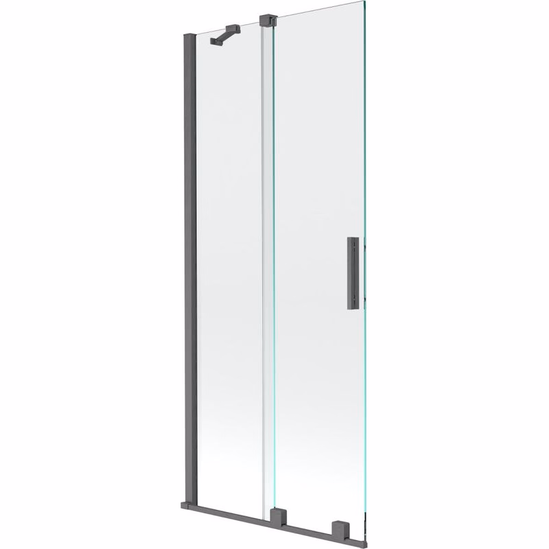 MEXEN/S - Velar Dvojkrídlová posuvná vaňová zástena 85 x 150, transparent, šedá kartáčovaná 896-085-000-01-66