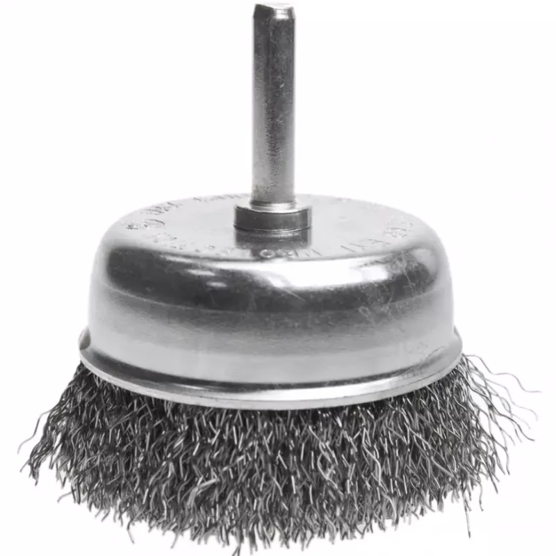 Kefa hrnčeková, 100 mm, so stopkou 6 mm, vlnitý oceľový drôt, Drel