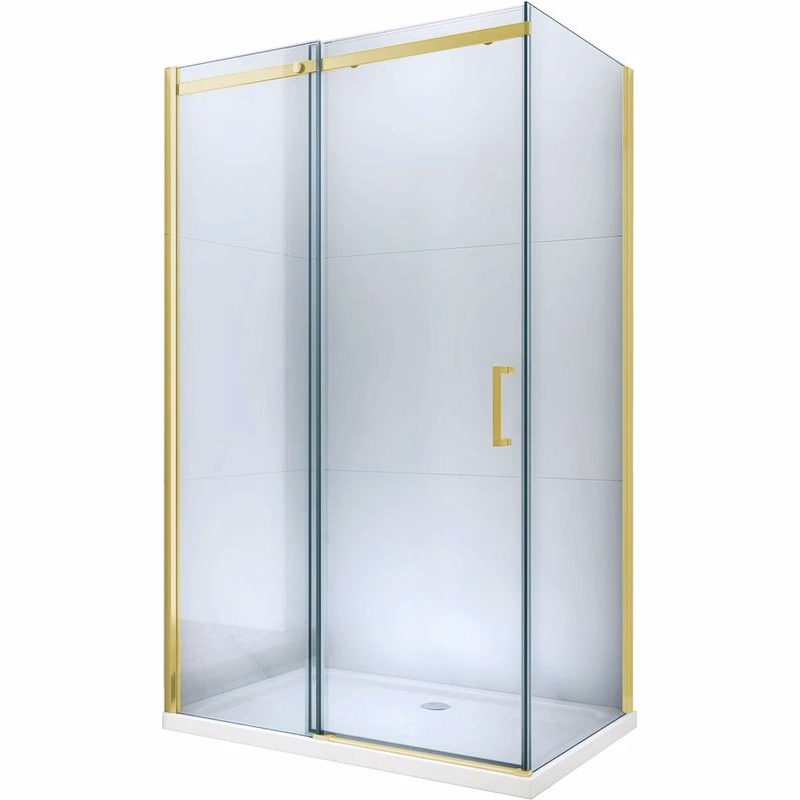 MEXEN/S - Omega Sprchovací kút 130x100, transparent, zlatý + vanička so sifónom 825-130-100-50-00-4010