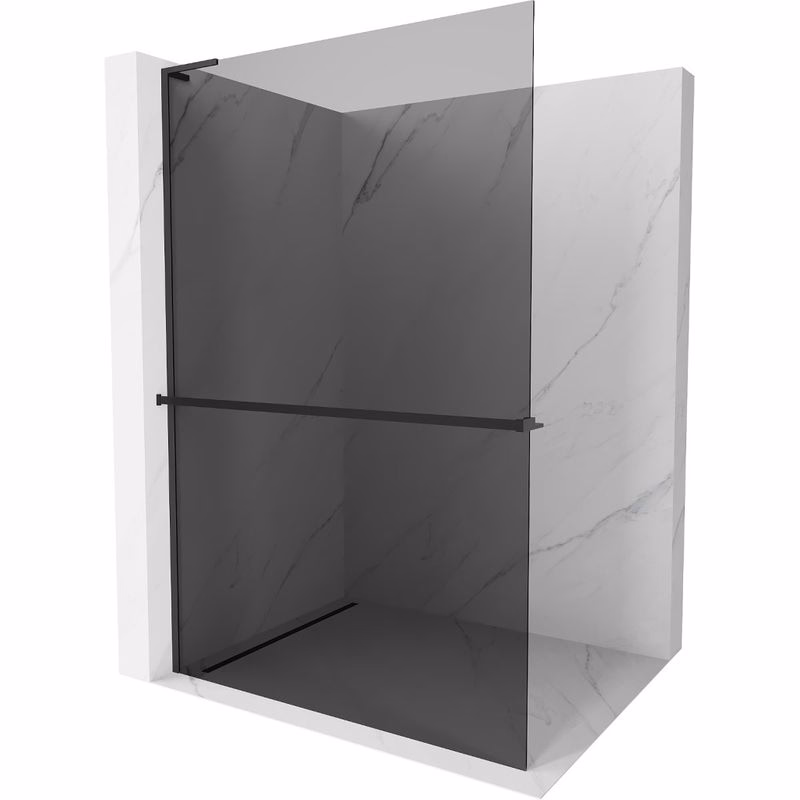 MEXEN/S - Kioto+ L Sprchová zástena WALK-IN s poličkou a držiakom uterákov 100 x 200, grafit, čierna 800-100-123-70-40