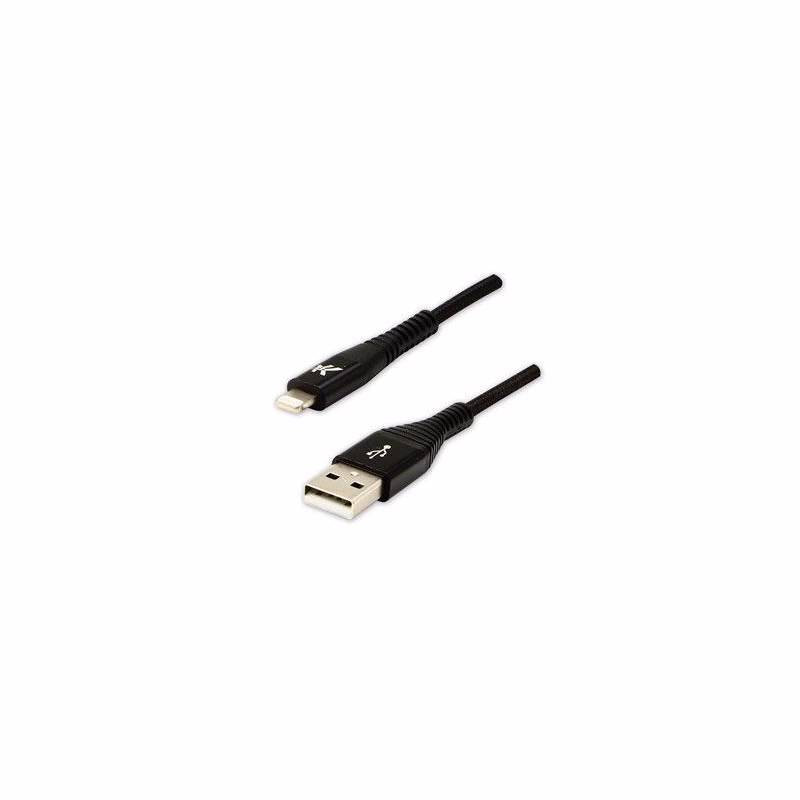 Logo USB kábel (2.0), USB A samec - Apple Lightning samec, 2m, MFi certifikácia, 5V/2,4A, černý, box, nylonové opletenie, hliníko
