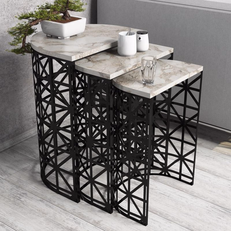 Sada odkladacích stolíkov (3 kusy) Stil - White Marble