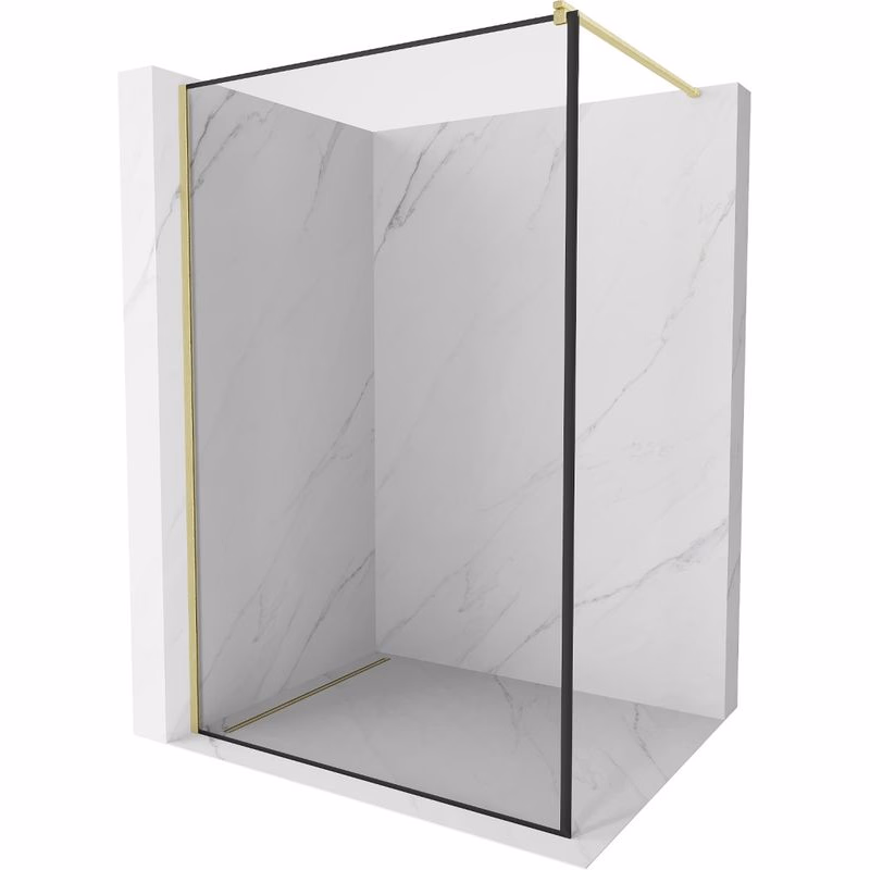 MEXEN/S - Kioto Sprchová zástena WALK-IN 100 x 200, čierny vzor 8 mm, zlatá kartáčovaná 800-100-101-55-70