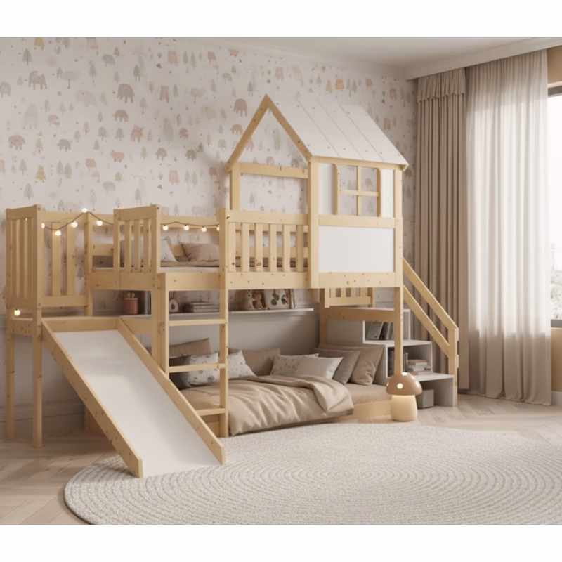 BMS Detská poschodová posteľ ANTRESOLA domček so schodíkmi | biela 90 x 200 cm