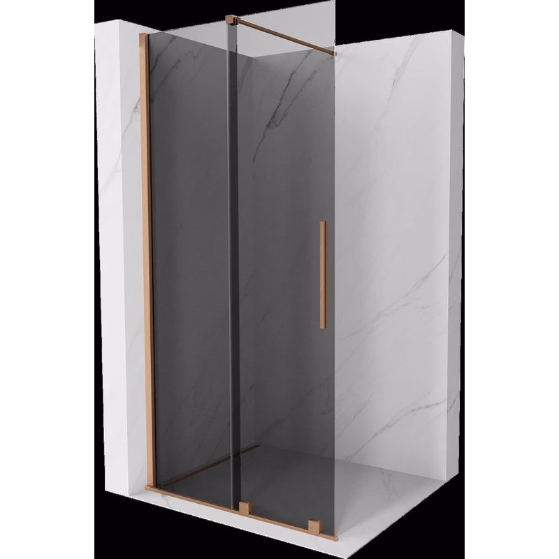 MEXEN/S - Velar Sprchová zástena posuvná Walk-in 100 x 200, grafit 8 mm, meď kartáčovaná 871-100-000-43-65