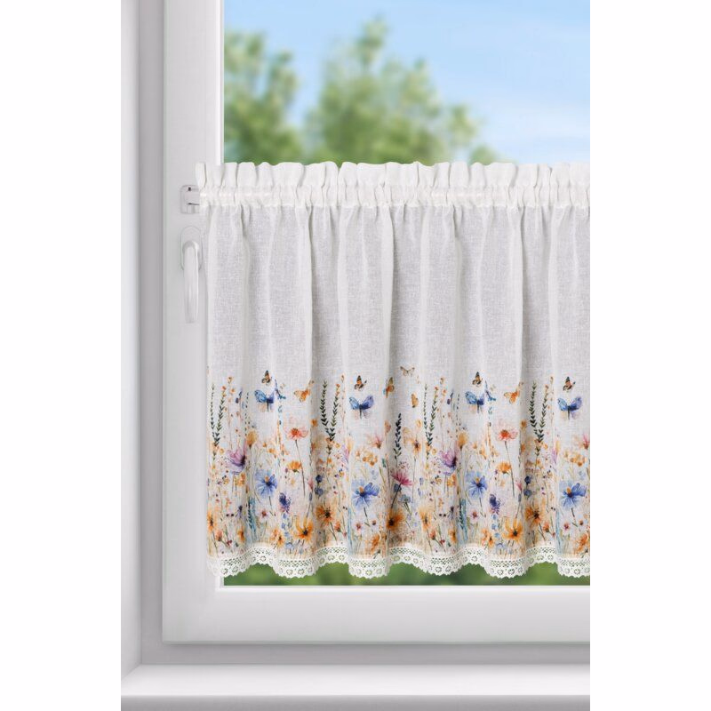 ArtFir Krátka záclona ROZALIA P | biela/žltá 150 x 60 cm