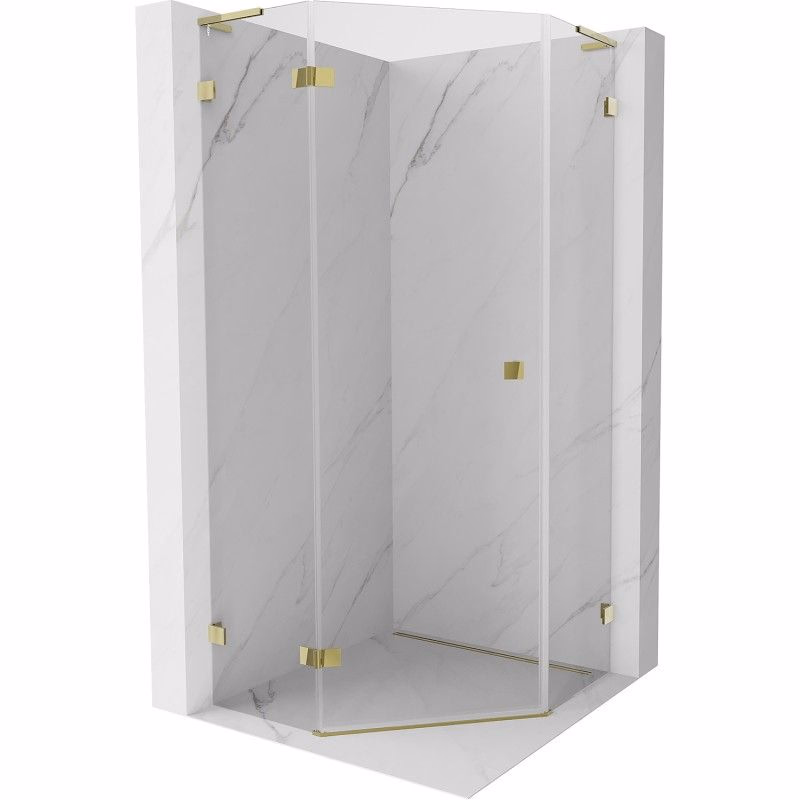 MEXEN/S - Lunar L sprchový kút päťboký krídlový ľavá 90 x 90, transparent, zlato 831L-090L-090P-50-00-L