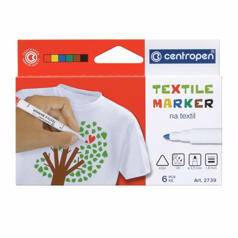 Značkovač Centropen 2739/6 na textil 6 farieb valcový hrot 3,5mm