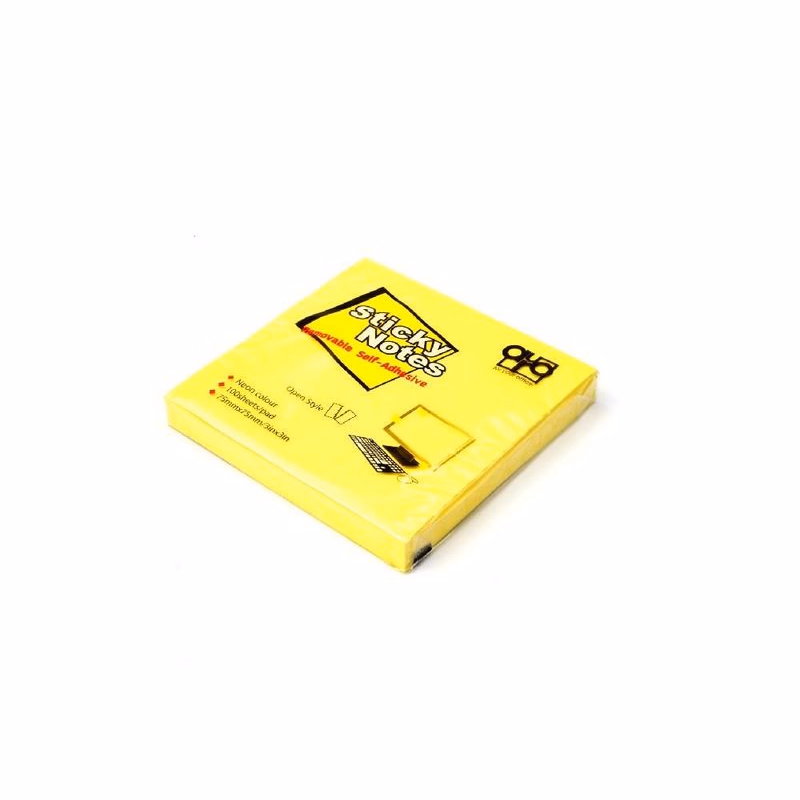 Bloček samolepiaci 75x75mm žltý neón 100 listov Auro