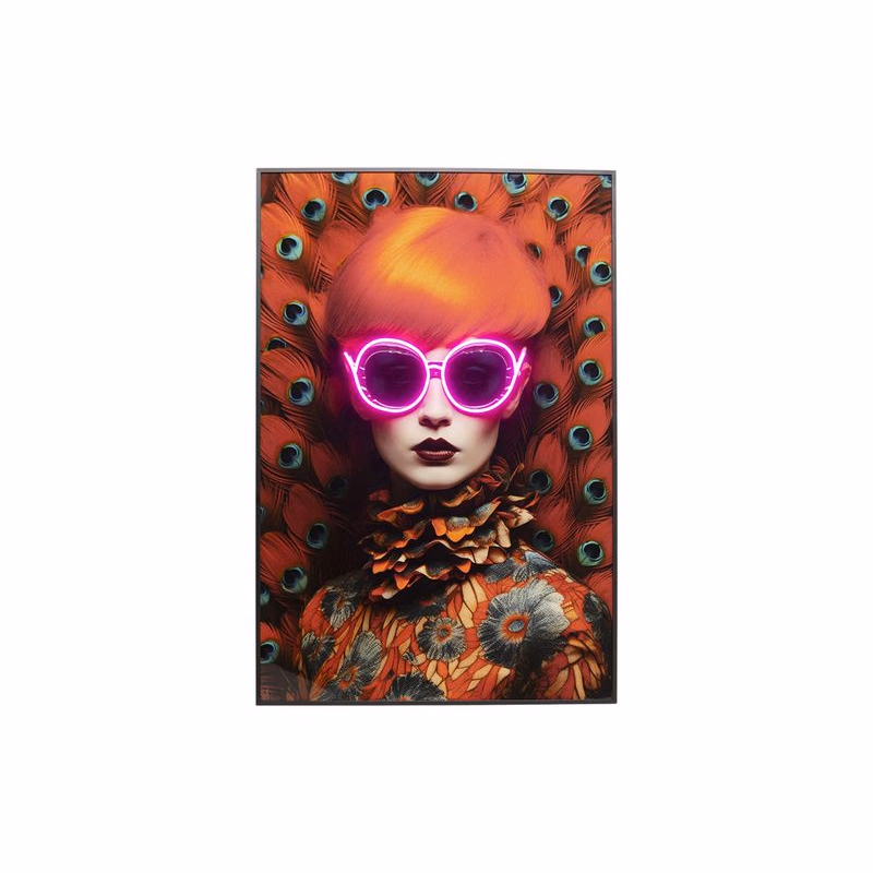 LED Fancy Red Lady obraz v ráme 75x55 cm