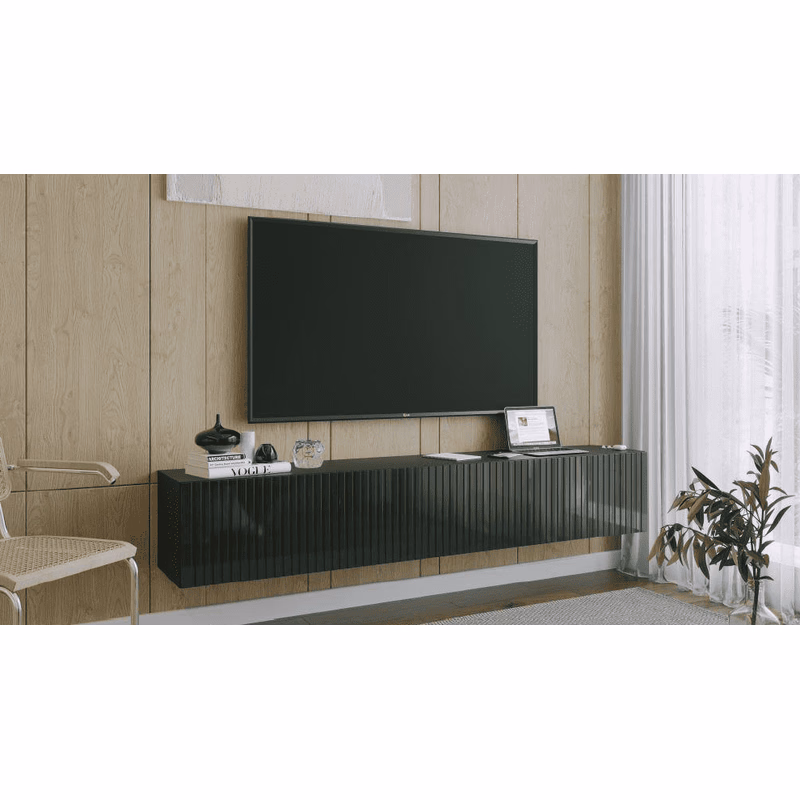 ArtExt Závesný TV stolík JOY | 200 cm Farba: Čierny lesk (drážky)