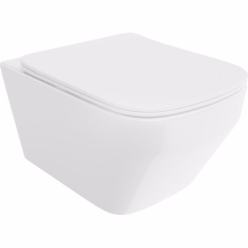 MEXEN/S - Riva Závesná WC misa Rimless Tornado vrátane sedátka s slow slim, duroplast, biela lesk 30630200T