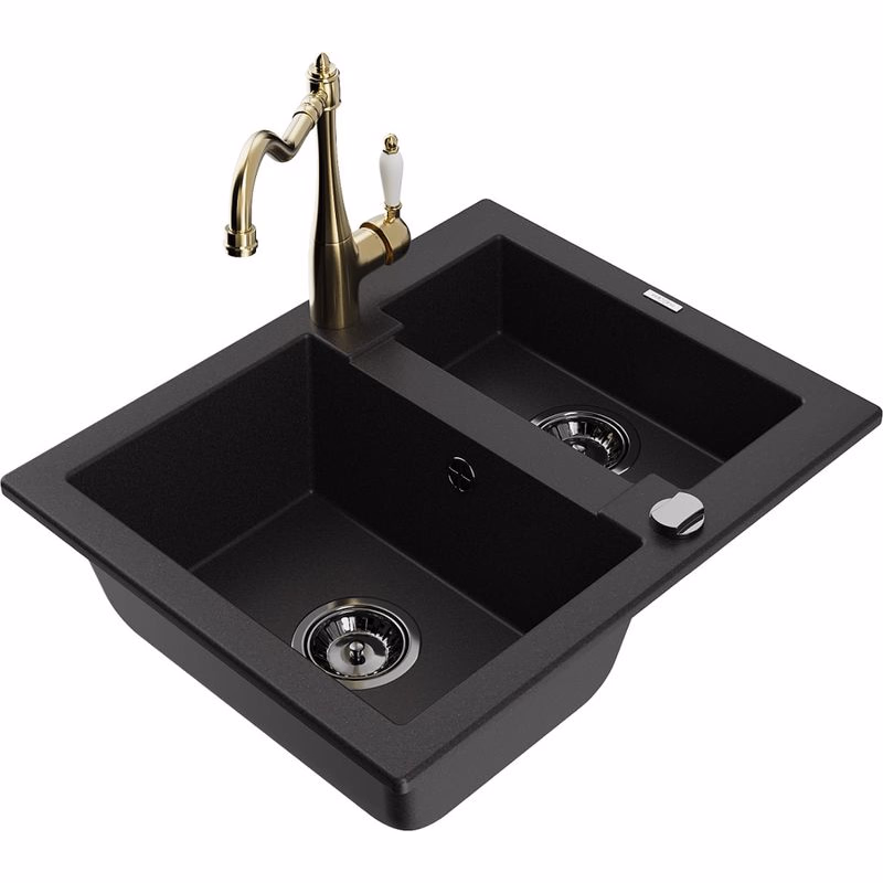 MEXEN/S MEXEN/S - Carlos granitový drez 1.5 vrátane batérie Carla, čierna 6518-77-670700-50-B