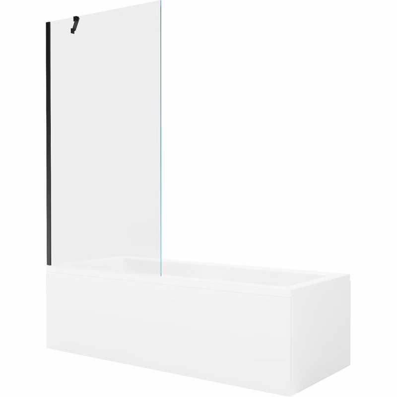 MEXEN/S - Cubik obdĺžniková vaňa 150 x 70 cm s panelom + vaňová zástena 90, transparent, čierna 550315070X9509000070