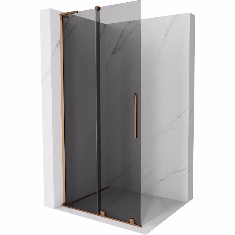 MEXEN/S - Velar L Sprchová zástena posuvná Walk-in 90 x 200, grafit 8 mm, ružové zlato 871-090-003-43-60