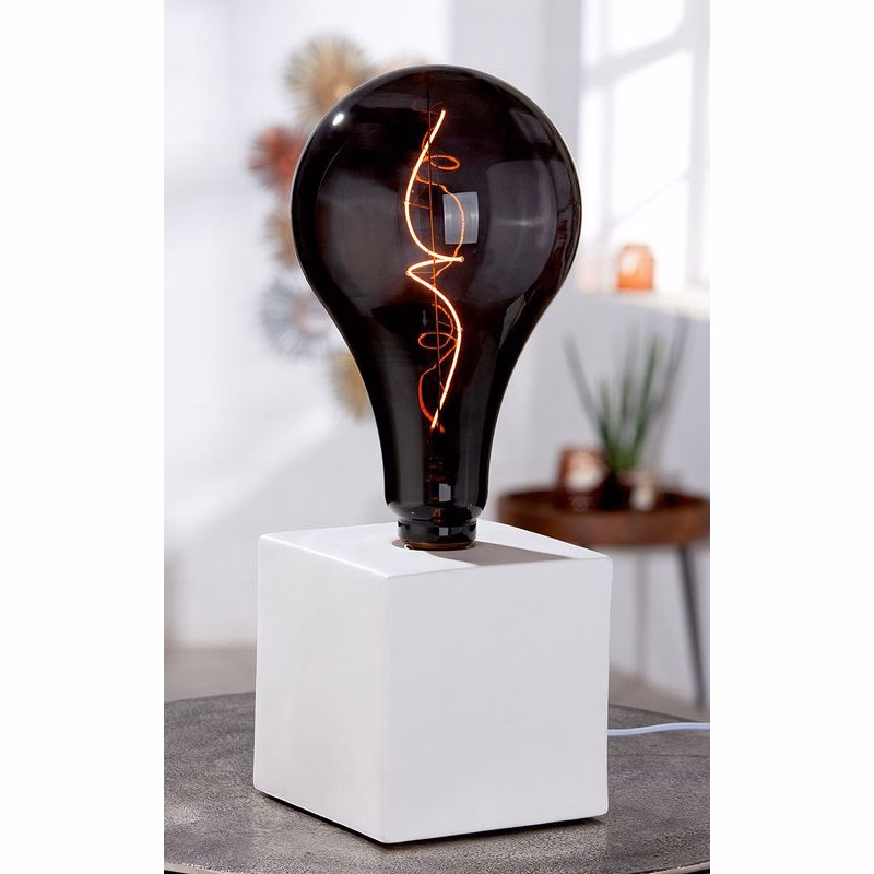 Biela stolová lampa so žiarovkou