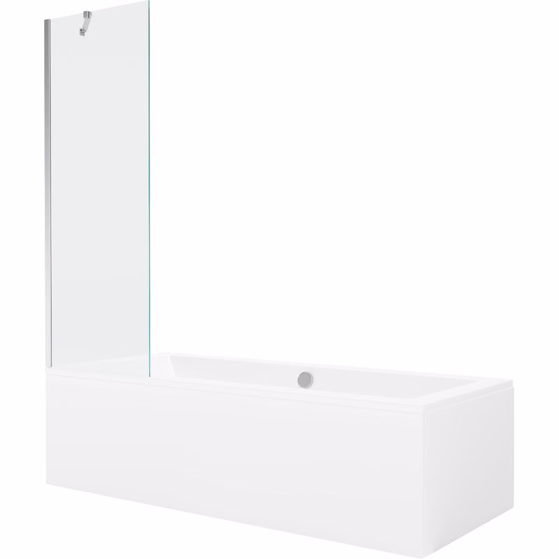 MEXEN/S - Cube obdĺžniková vaňa 180 x 80 cm s panelom + vaňová zástena 60, transparent, chróm 550518080X9506000001