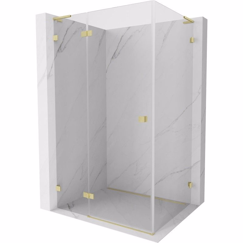MEXEN/S - Lunar L sprchový kút dvere krídlové ľavá 85 x 80, transparent, zlato kartáčovaná 834L-085-080-55-00-L