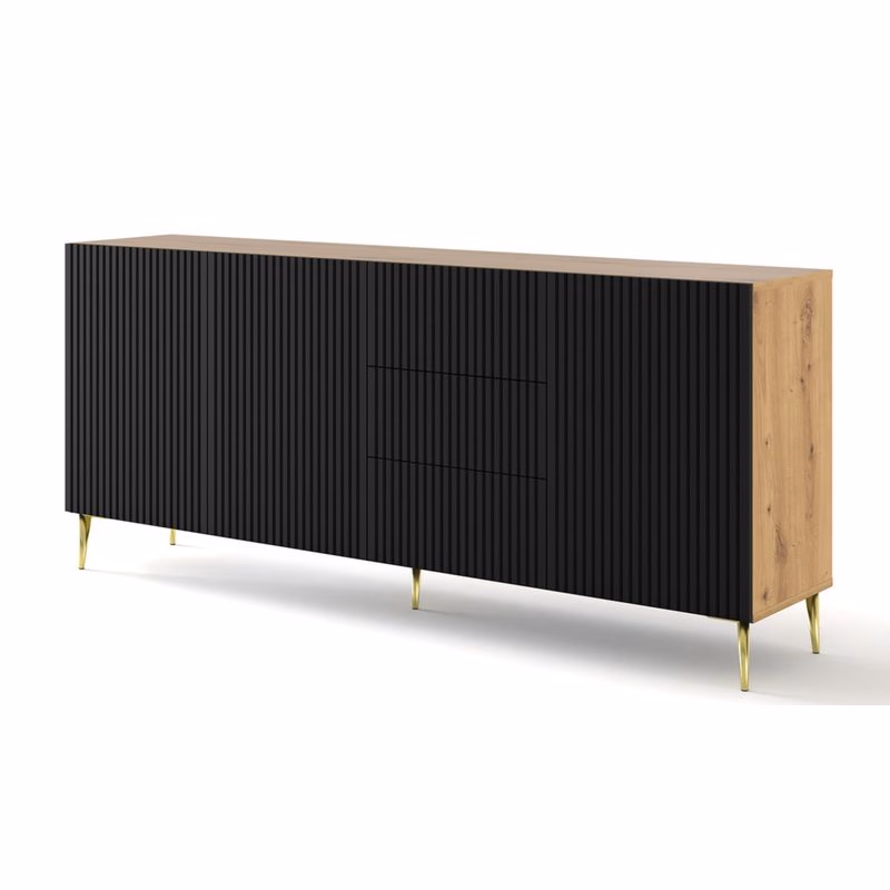 ArtBm Komoda RAVENNA B 3D3S 200 | dub artisan / čierna matná Prevedenie: Dub artisan / čierny mat  / zlaté nohy