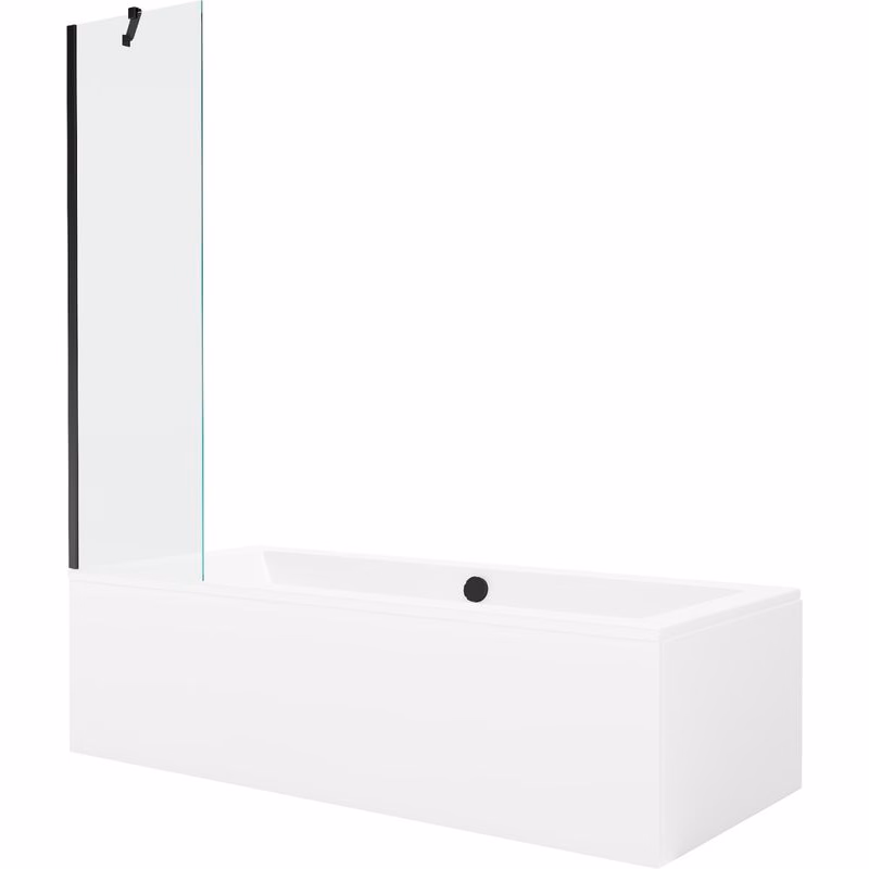 MEXEN/S - Cube obdĺžniková vaňa 170 x 80 cm s panelom + vaňová zástena 50, transparent, čierna 550517080X9505000070