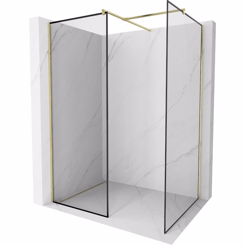 MEXEN/S - Kioto Sprchová zástena Walk-in 120 x 110, čierny vzor, zlatá kartáčovaná 800-120-202-55-70-110