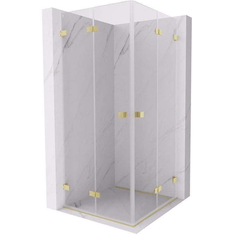 MEXEN/S - Lunar-F Duo sprchovací kút skladacie dvere 80 x 80, transparent, zlato kartáčovaná 836-080L-080P-55-00