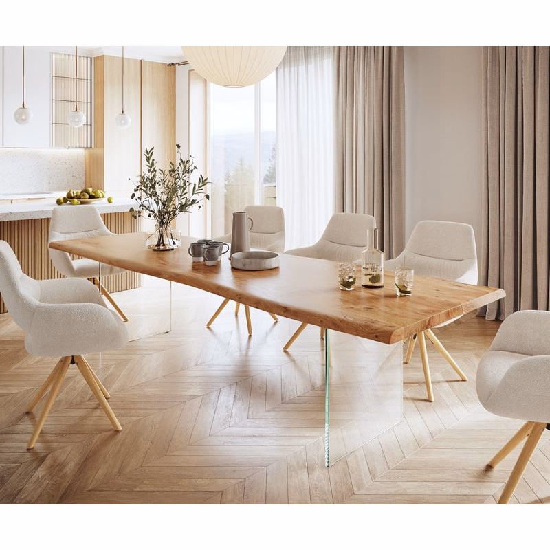Jedálenský stôl Edge 300x100 XL akácia prírodná sklo Live-Edge