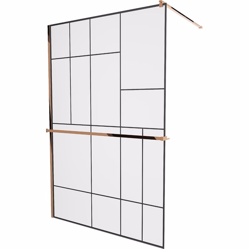 MEXEN/S - KIOTO Sprchová zástena WALK-IN s poličkou a držiakom uterákov 70 x 200, transparent/čierna 8 mm, ružové zlato 800-070-121-60-78