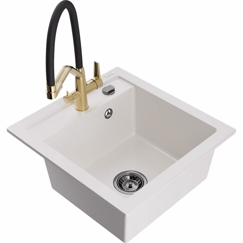 MEXEN/S MEXEN/S - Vito granitový drez 1-miska vrátane batérie Duo, biela 6503-20-671701-57-B