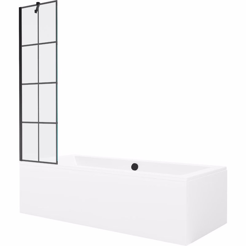 MEXEN/S - Cube obdĺžniková vaňa 180 x 80 cm s panelom + vaňová zástena 50, čierna vzor 550518080X9505007077