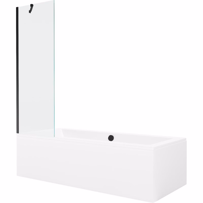 MEXEN/S - Cube obdĺžniková vaňa 180 x 80 cm s panelom + vaňová zástena 60, transparent, čierna 550518080X9506000070