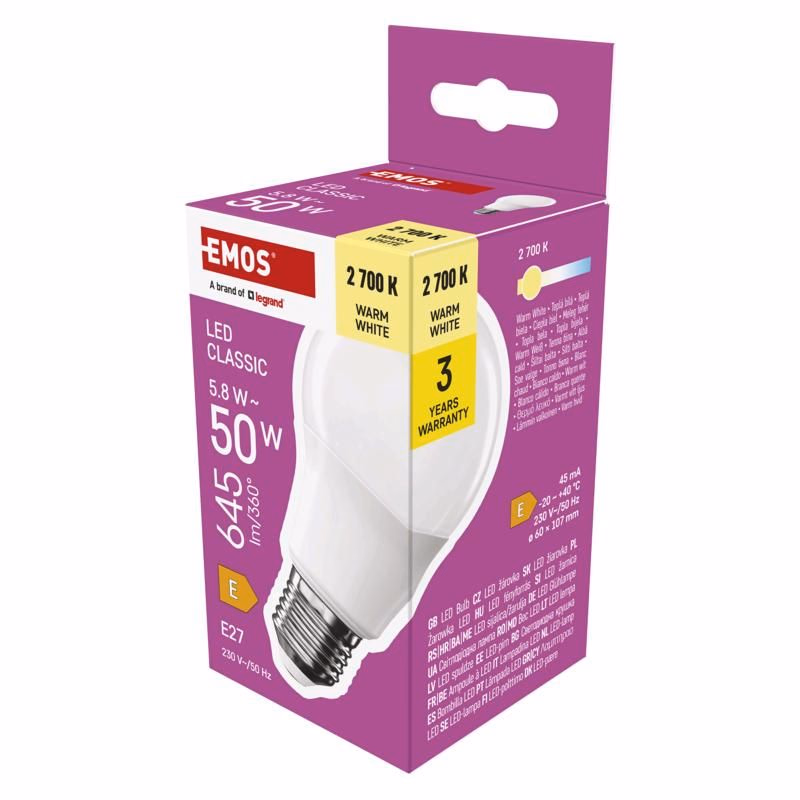 EMOS LED CLS A60 5,8 W (50 W) 645lm E27 WW