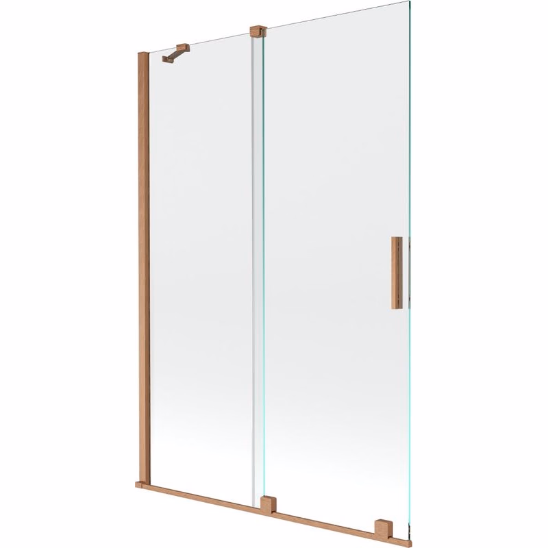 MEXEN/S - Velar Dvojkrídlová posuvná vaňová zástena 120 x 150, transparent, kartáčovaná meď 896-120-000-01-65