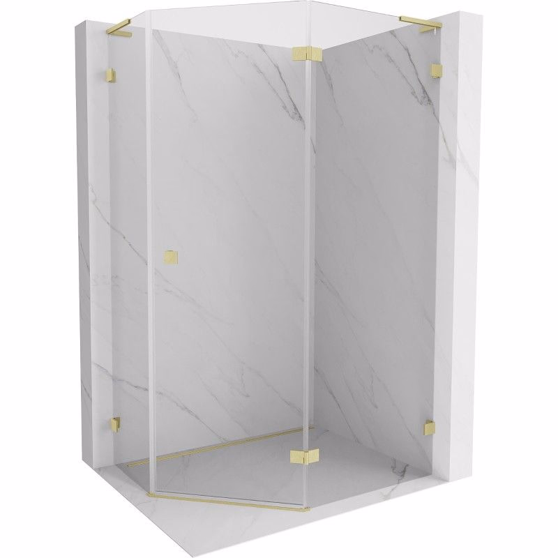 MEXEN/S - Lunar L sprchový kút päťboký krídlový pravá 90 x 80, transparent, zlato kartáčovaná 831L-090P-080L-55-00-P