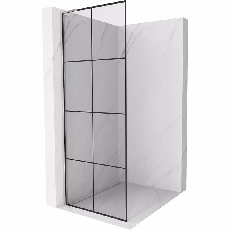 MEXEN/S - Kioto L Sprchová zástena WALK-IN 80 x 200, čierny vzor, nikel kartáčovaná 800-080-103-97-77