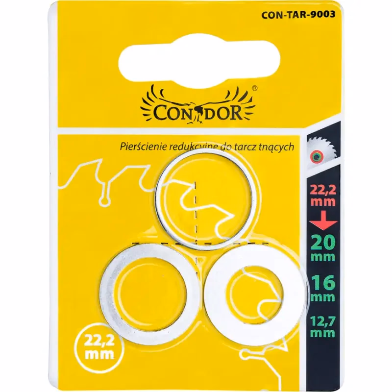 Redukčný krúžok pre pílové kotúče, 22/20 mm, 22/16 mm, 22/12,7 mm, 3 ks, Drel