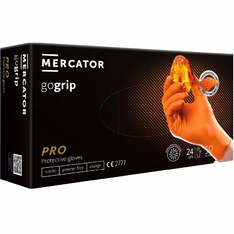 MERCATOR® GOGRIP - Nitrilové rukavice, bez púdru, 50 ks, oranžové, L