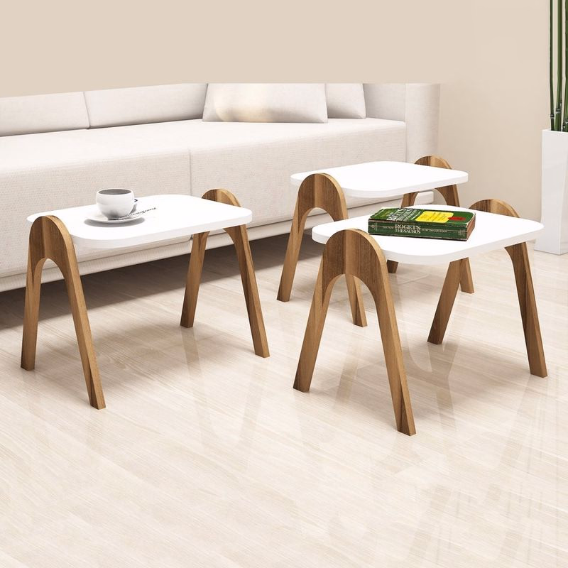 Sada odkladacích stolíkov (3 kusy) Paris - Walnut, White