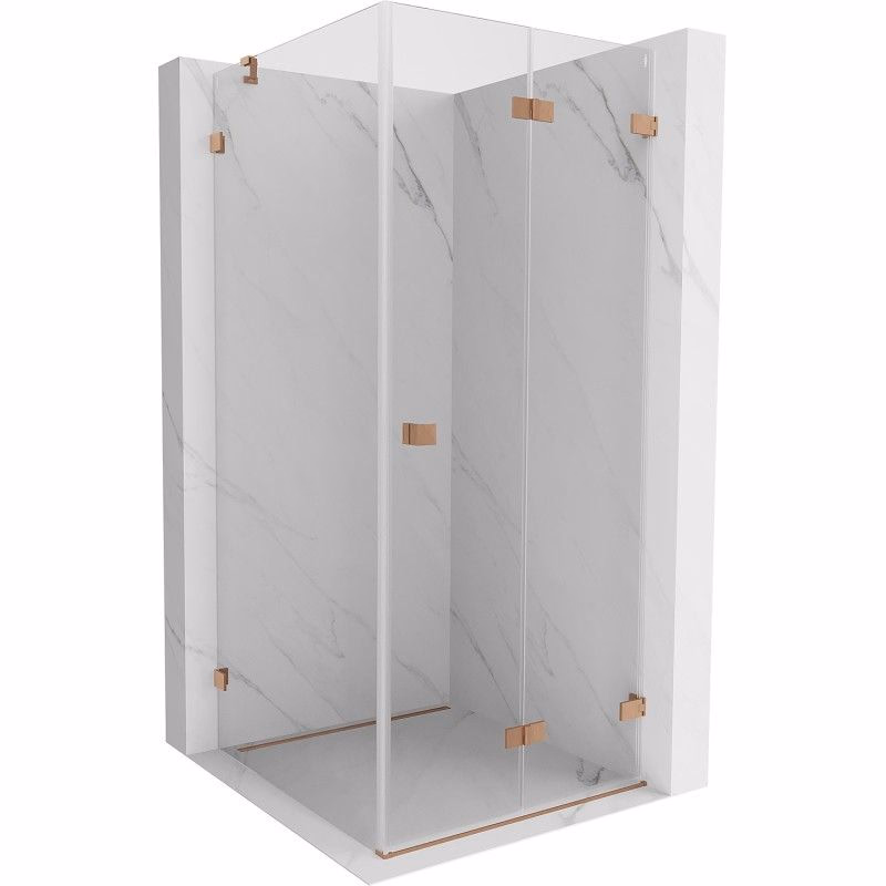 MEXEN/S - Lunar-F sprchovací kút skladacie dvere pravá 80 x 80, transparent, měď kartáčovaná 836-080-080-65-00-P