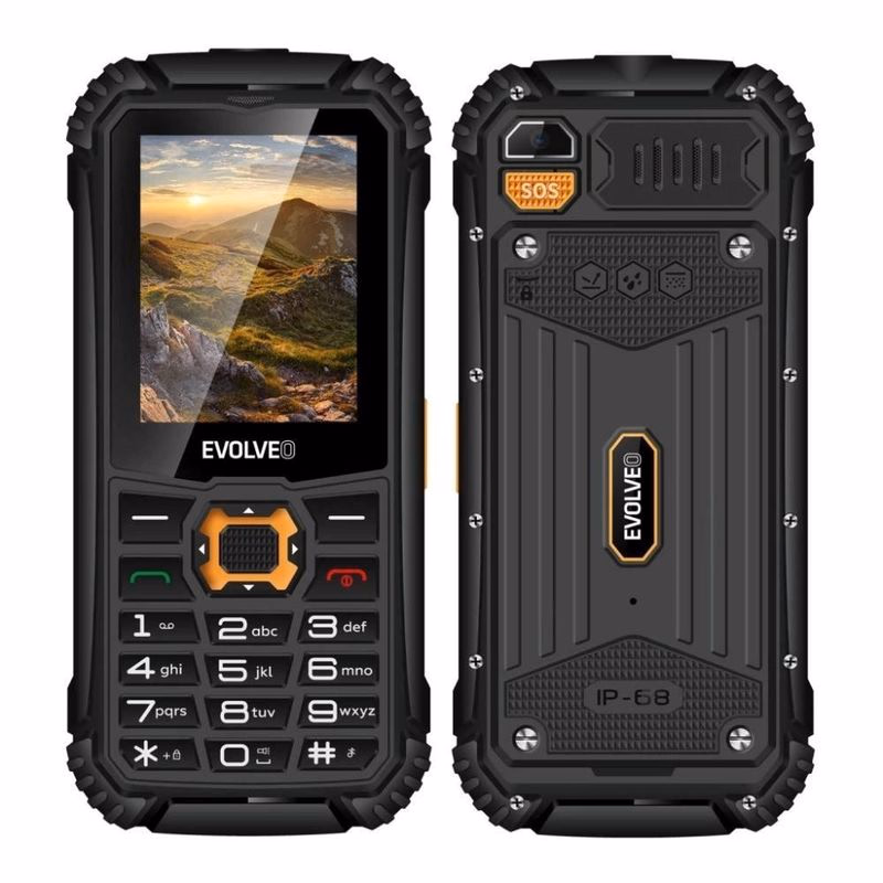 EVOLVEO StrongPhone Q1, vodotesný odolný Dual SIM telefón, čierno-oranžový