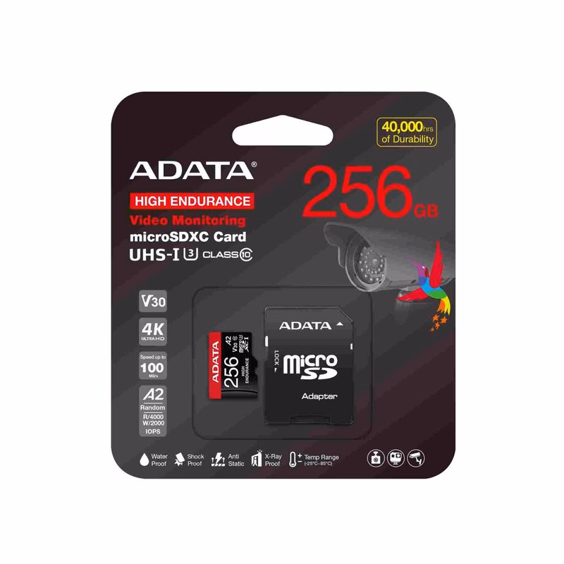 ADATA MicroSDXC karta 256GB High Endurance UHS-I C10 V30 A2 (R: 100/W: 85 MB/s) + SD adaptér