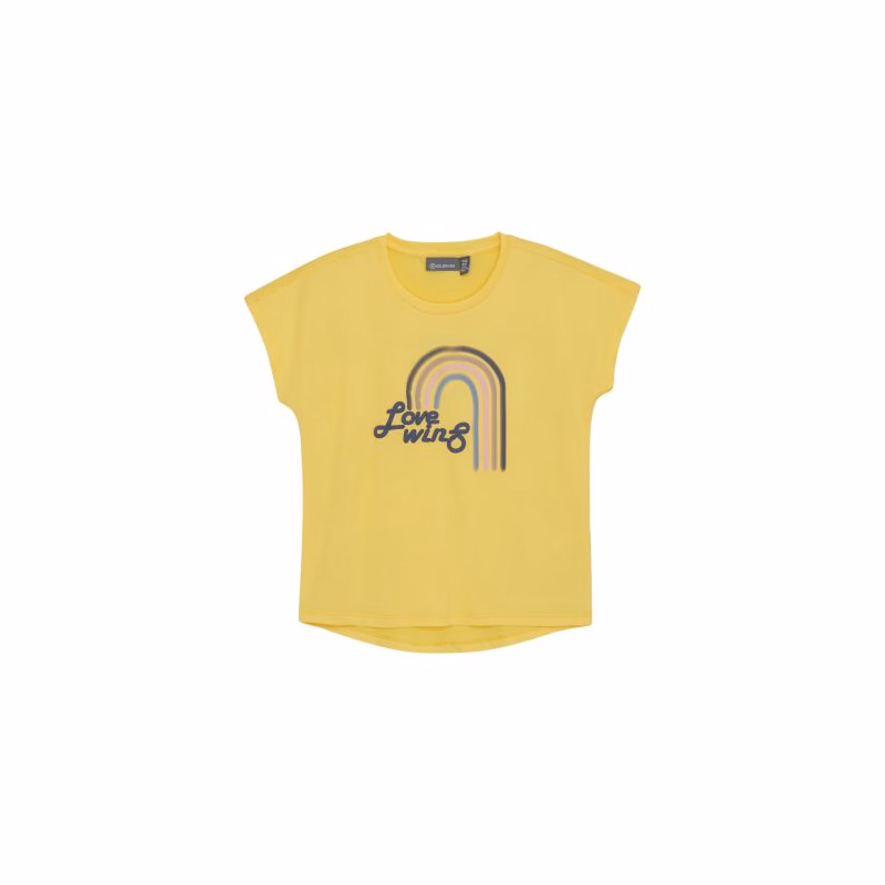 Dievčenské tričko s krátkym rukávom COLOR KIDS Long T-shirt W. Print -S S-3557-Banana Cream