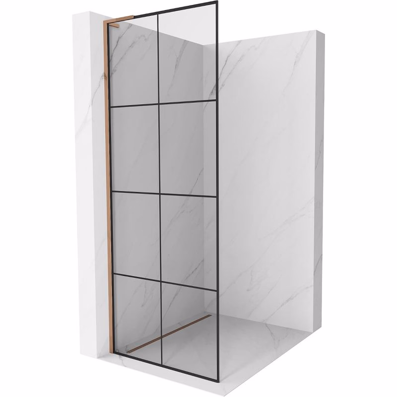 MEXEN/S - Kioto L Sprchová zástena WALK-IN 70 x 200, čierny vzor, ružové zlato 800-070-103-60-77