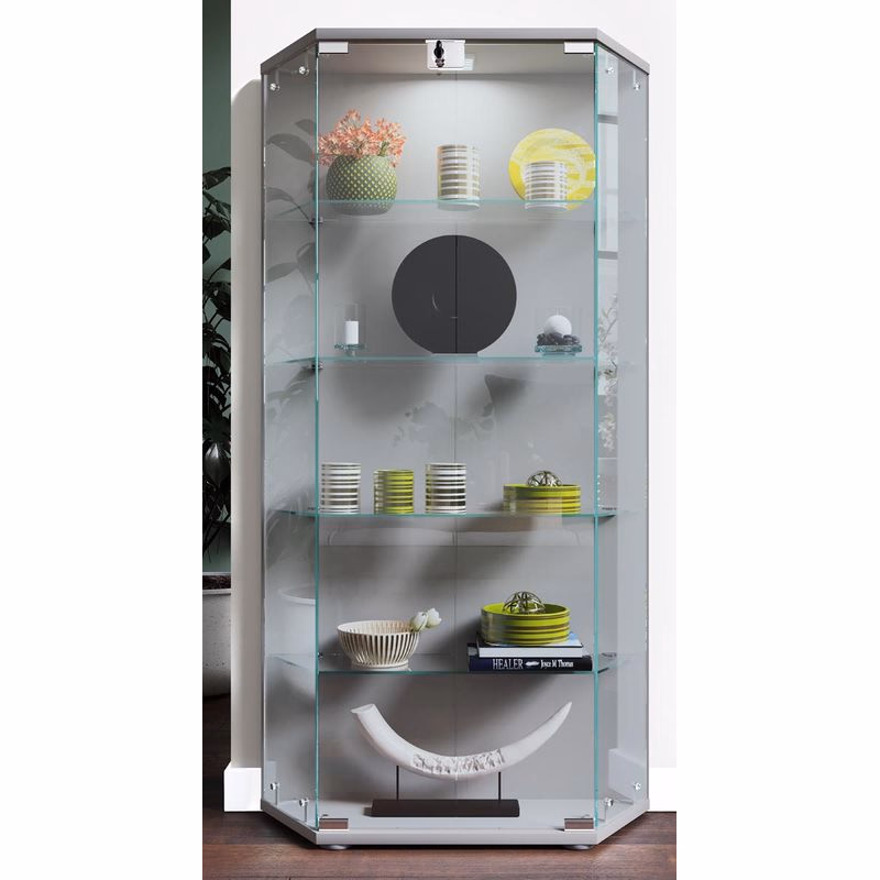 Voľne stojaca vitrína Cenila L, strieborná