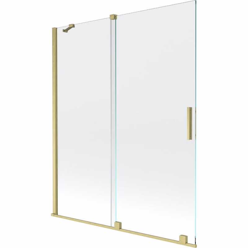 MEXEN/S - Velar Dvojkrídlová posuvná vaňová zástena 140 x 150, transparent, zlatá kartáčovaná 896-140-000-01-55
