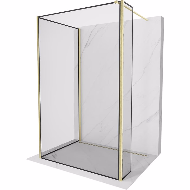 MEXEN/S - Kyoto Sprchová zástena WALK-IN 100 x 100 x 30, čierny vzor, zlatá kartáčovaná 800-100-100-221-55-70-030