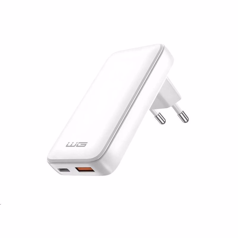 WG - Sieťová nabíjačka GaN 2x USB, 1x USB-C 30W + 1x USB-A 18W, white