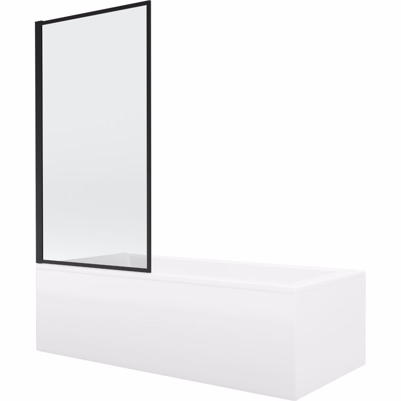 MEXEN/S - Cubik obdĺžniková vaňa 150 x 70 cm s panelom + vaňová zástena 80, čierna vzor 550315070X9308017070