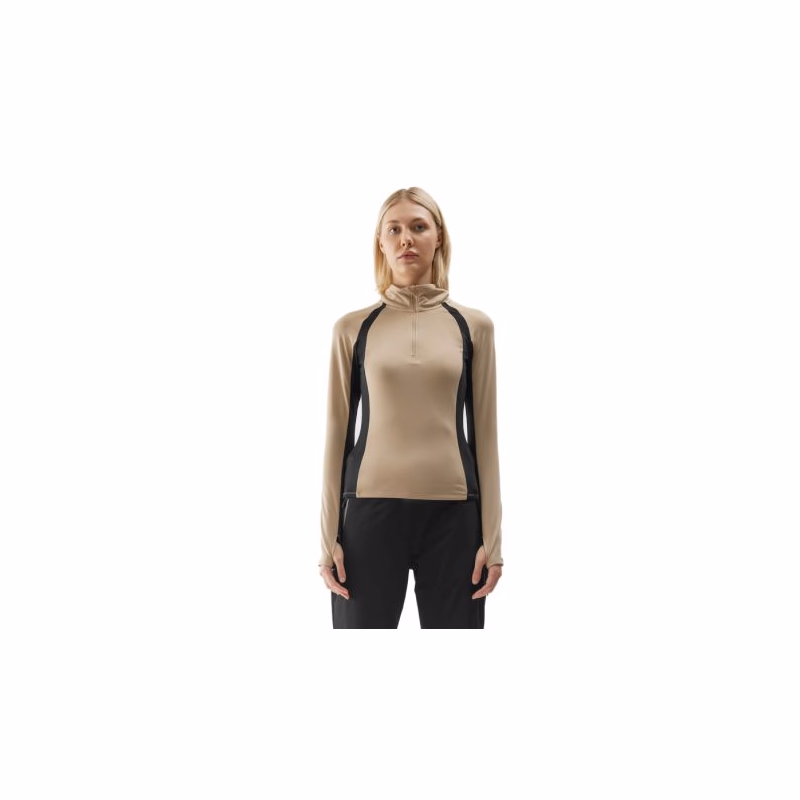 Dámska zateplená lyžiarska mikina s 1 2 zipsom 4F BRUSHED UNDERWEAR-AW23UBRUF042-82S-LIGHT BROWN